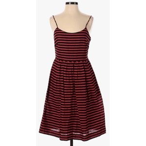 J.CREW Navy Blue Red Striped Spaghetti Straps Mini Dress